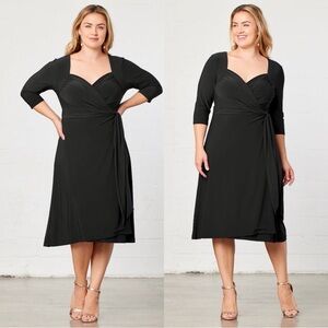 Kiyonna ‘Sweetheart Knit Wrap Dress’ in “Black Noir” Plus Size 3X